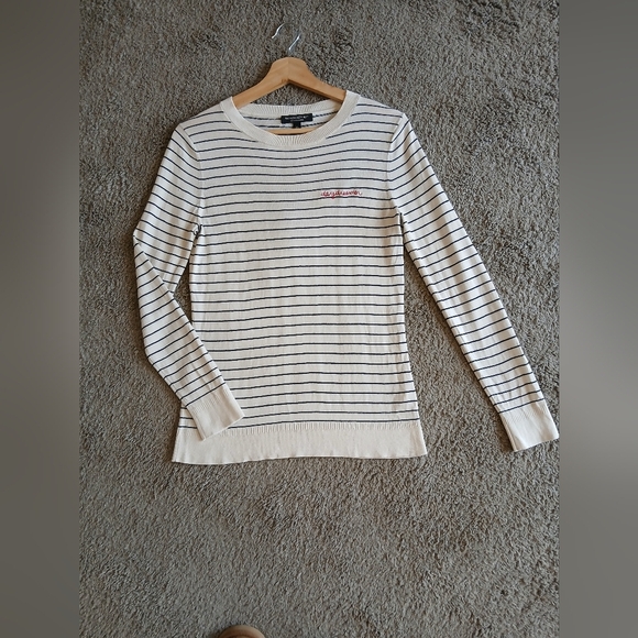 Silk & Cashmere Striped Cream & Black Crew Neck Knit Sweater XS Banana Republic - Picture 7 of 9